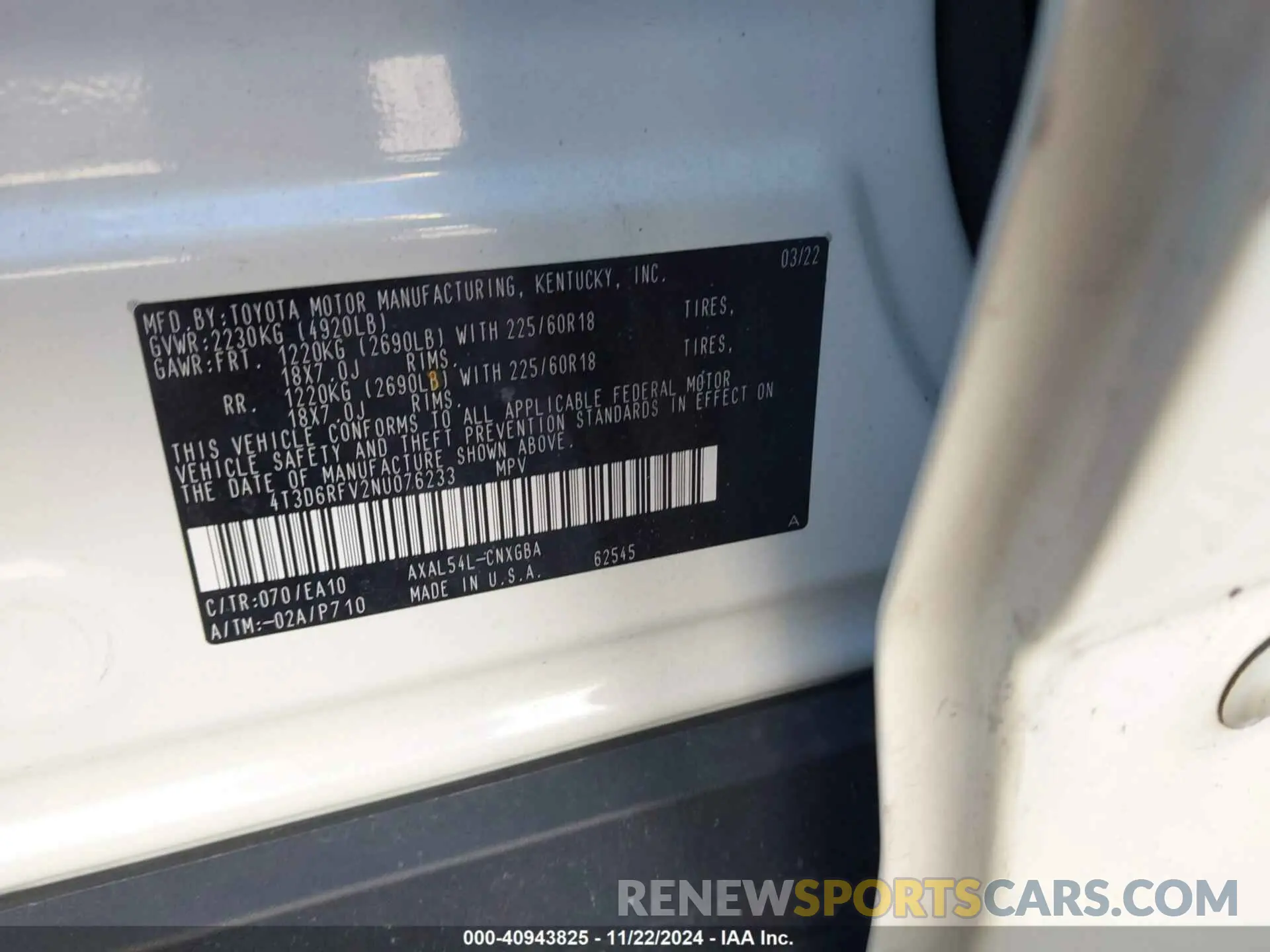 9 fotografías del automóvil dañado 4T3D6RFV2NU076233 TOYOTA RAV4 HYBRID 2022