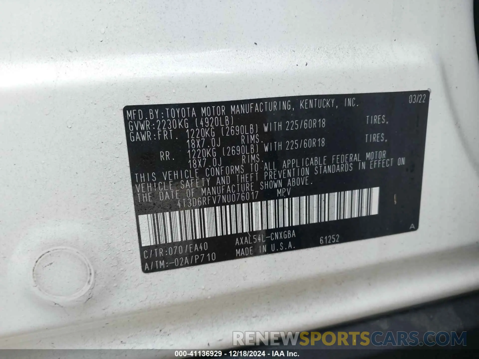 9 fotografías del automóvil dañado 4T3D6RFV7NU076017 TOYOTA RAV4 HYBRID 2022