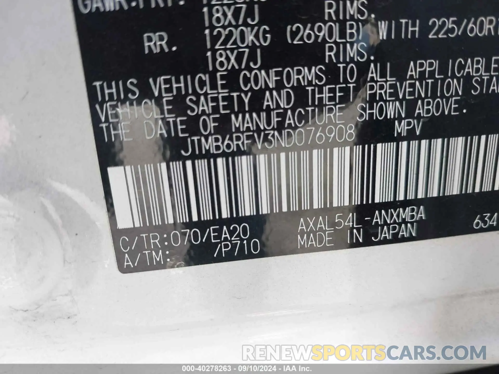 9 fotografías del automóvil dañado JTMB6RFV3ND076908 TOYOTA RAV4 HYBRID 2022