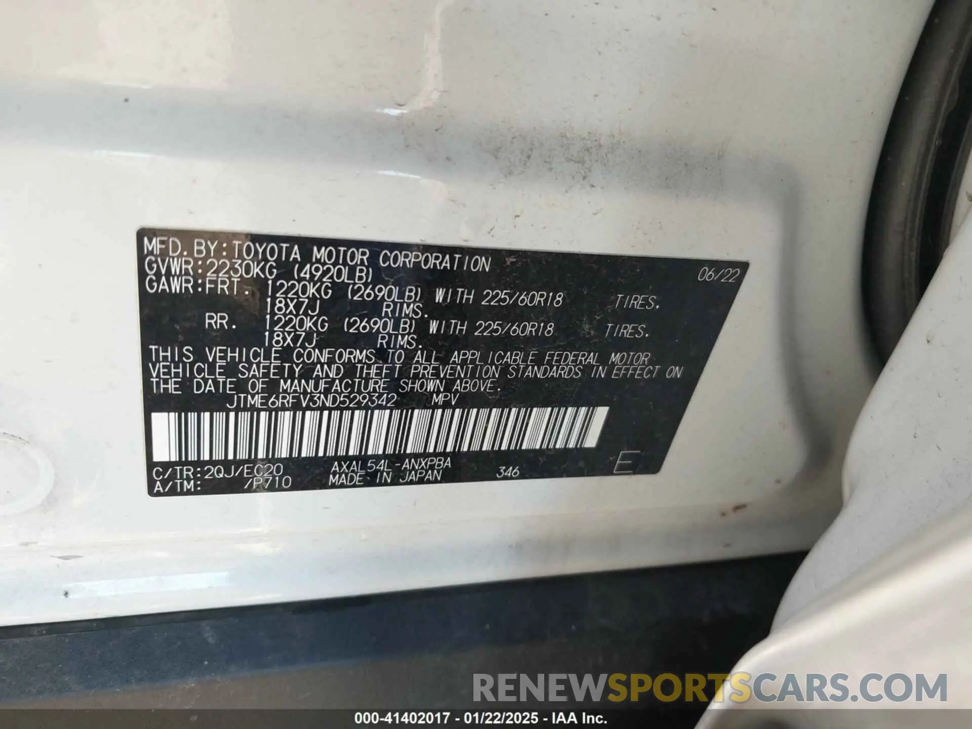 9 fotografías del automóvil dañado JTME6RFV3ND529342 TOYOTA RAV4 HYBRID 2022