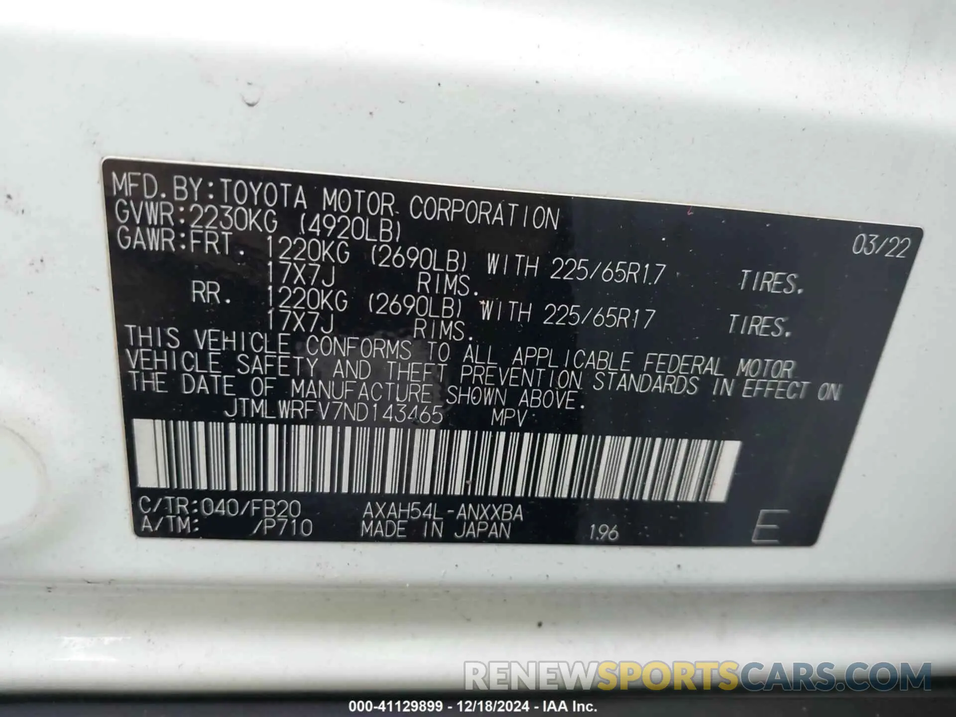 9 fotografías del automóvil dañado JTMLWRFV7ND143465 TOYOTA RAV4 HYBRID 2022