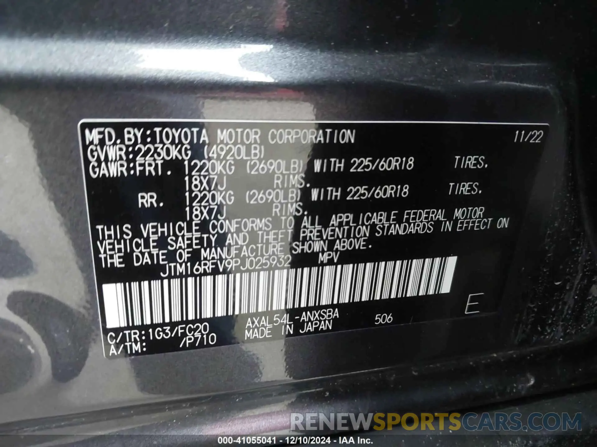 9 fotografías del automóvil dañado JTM16RFV9PJ025932 TOYOTA RAV4 HYBRID 2023