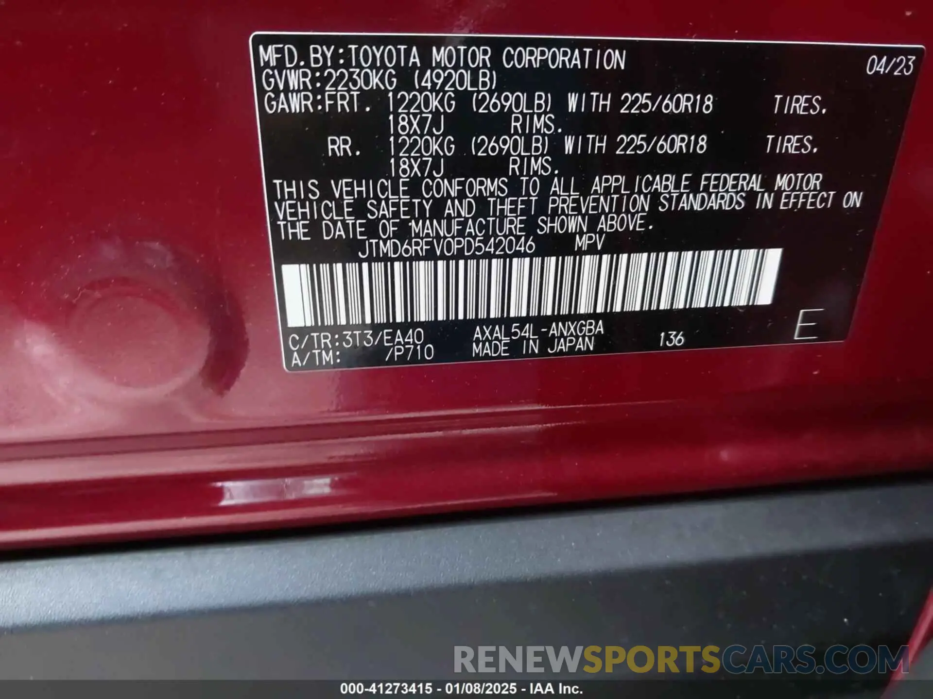 9 fotografías del automóvil dañado JTMD6RFV0PD542046 TOYOTA RAV4 HYBRID 2023