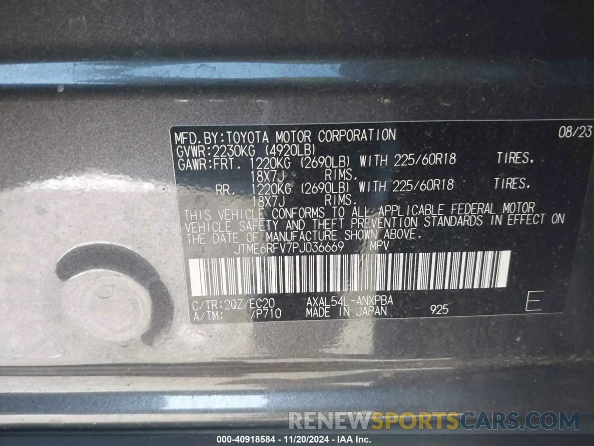 9 fotografías del automóvil dañado JTME6RFV7PJ036669 TOYOTA RAV4 HYBRID 2023