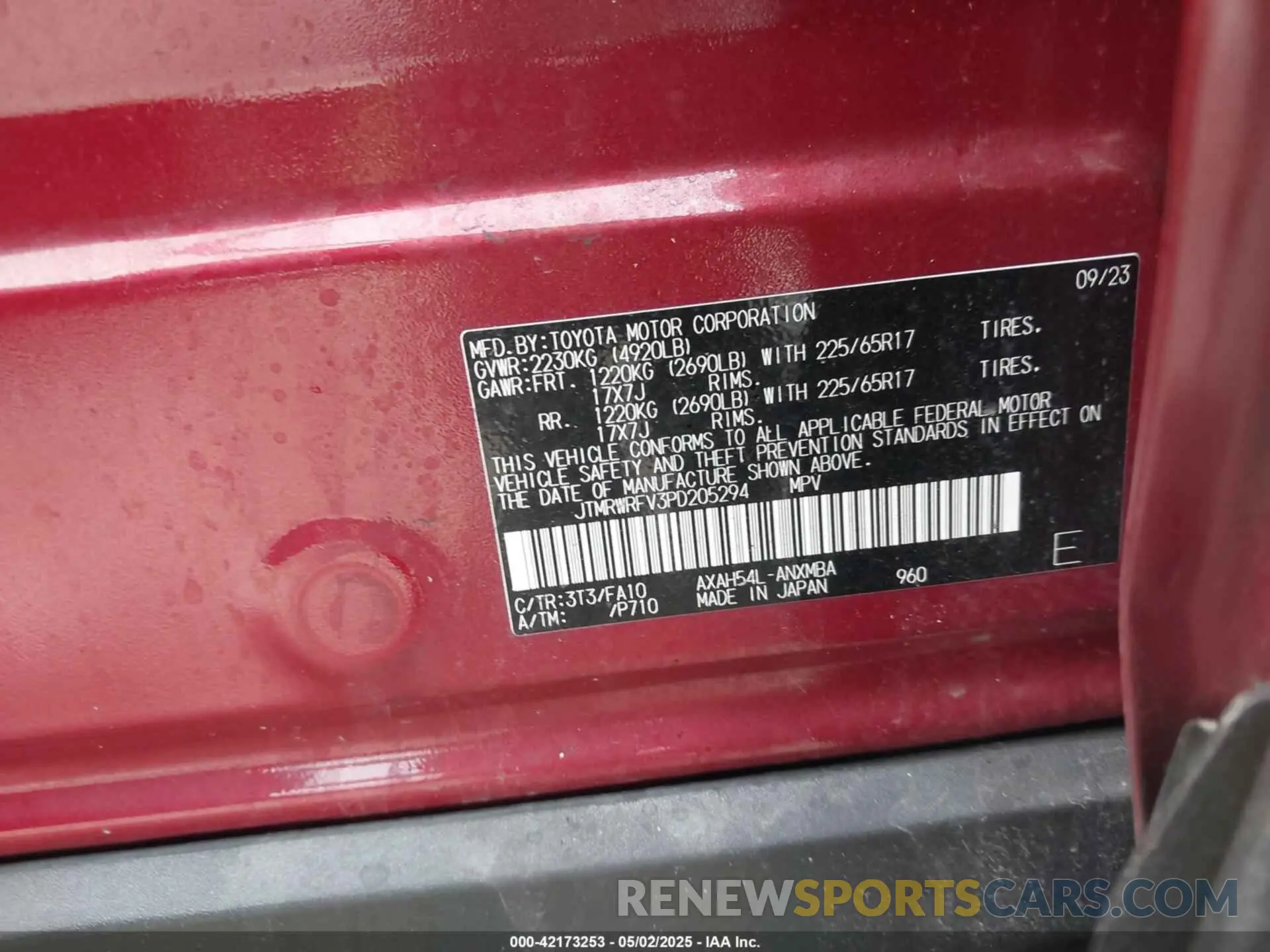 9 fotografías del automóvil dañado JTMRWRFV3PD205294 TOYOTA RAV4 HYBRID 2023