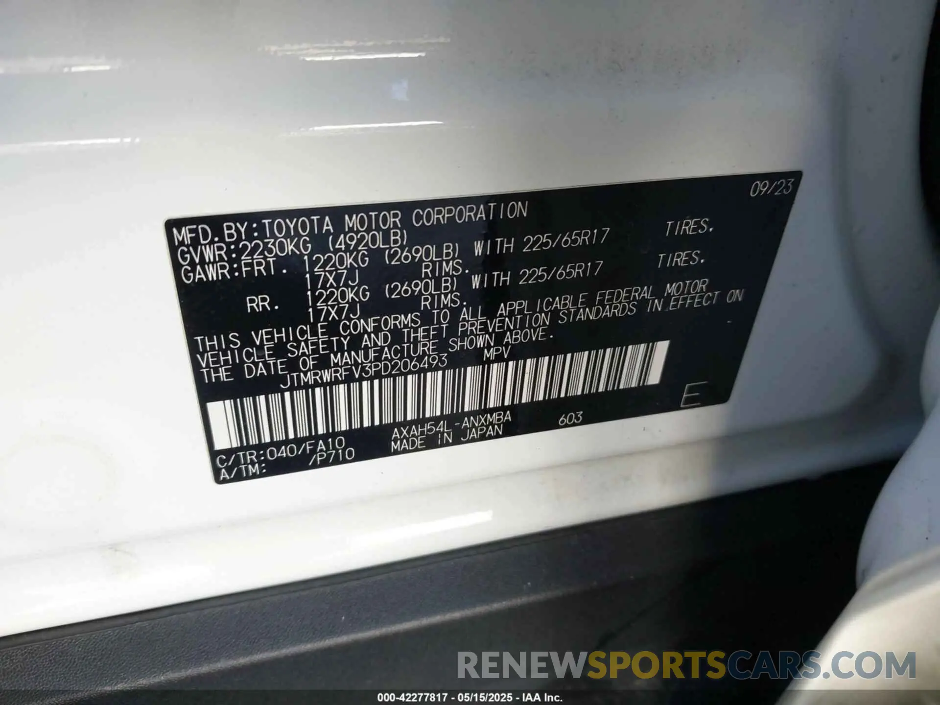 9 fotografías del automóvil dañado JTMRWRFV3PD206493 TOYOTA RAV4 HYBRID 2023