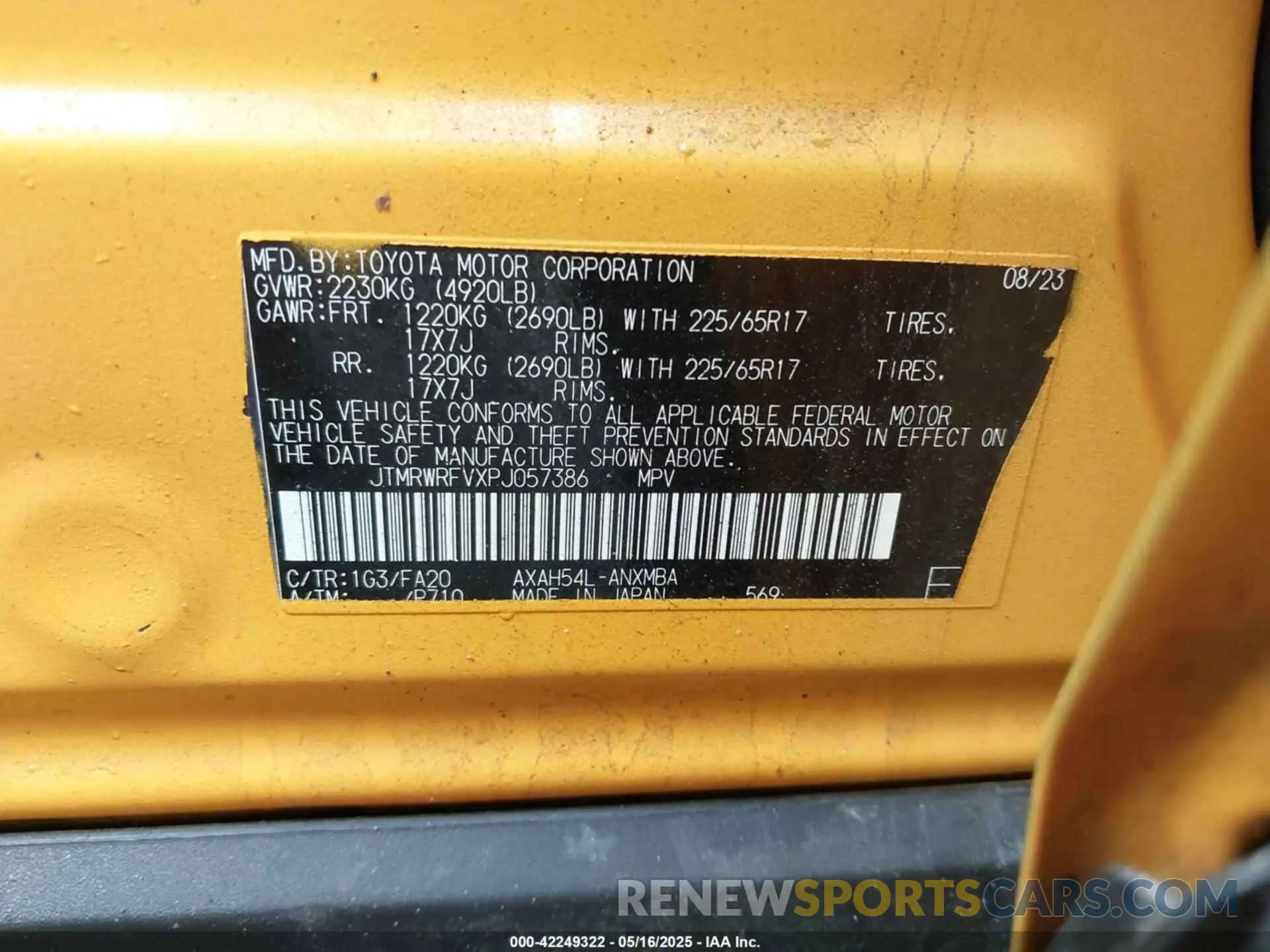 9 fotografías del automóvil dañado JTMRWRFVXPJ057386 TOYOTA RAV4 HYBRID 2023