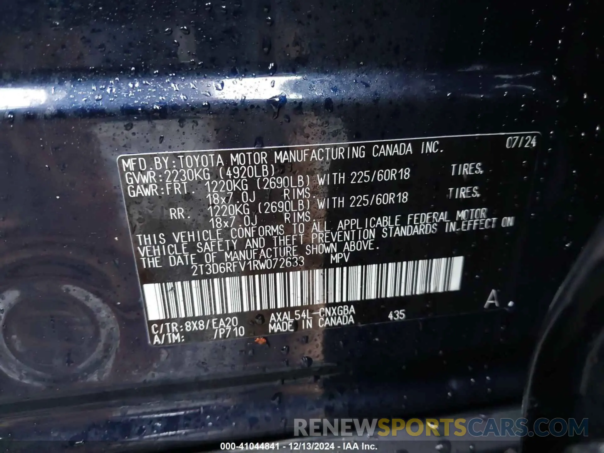 9 fotografías del automóvil dañado 2T3D6RFV1RW072633 TOYOTA RAV4 HYBRID 2024
