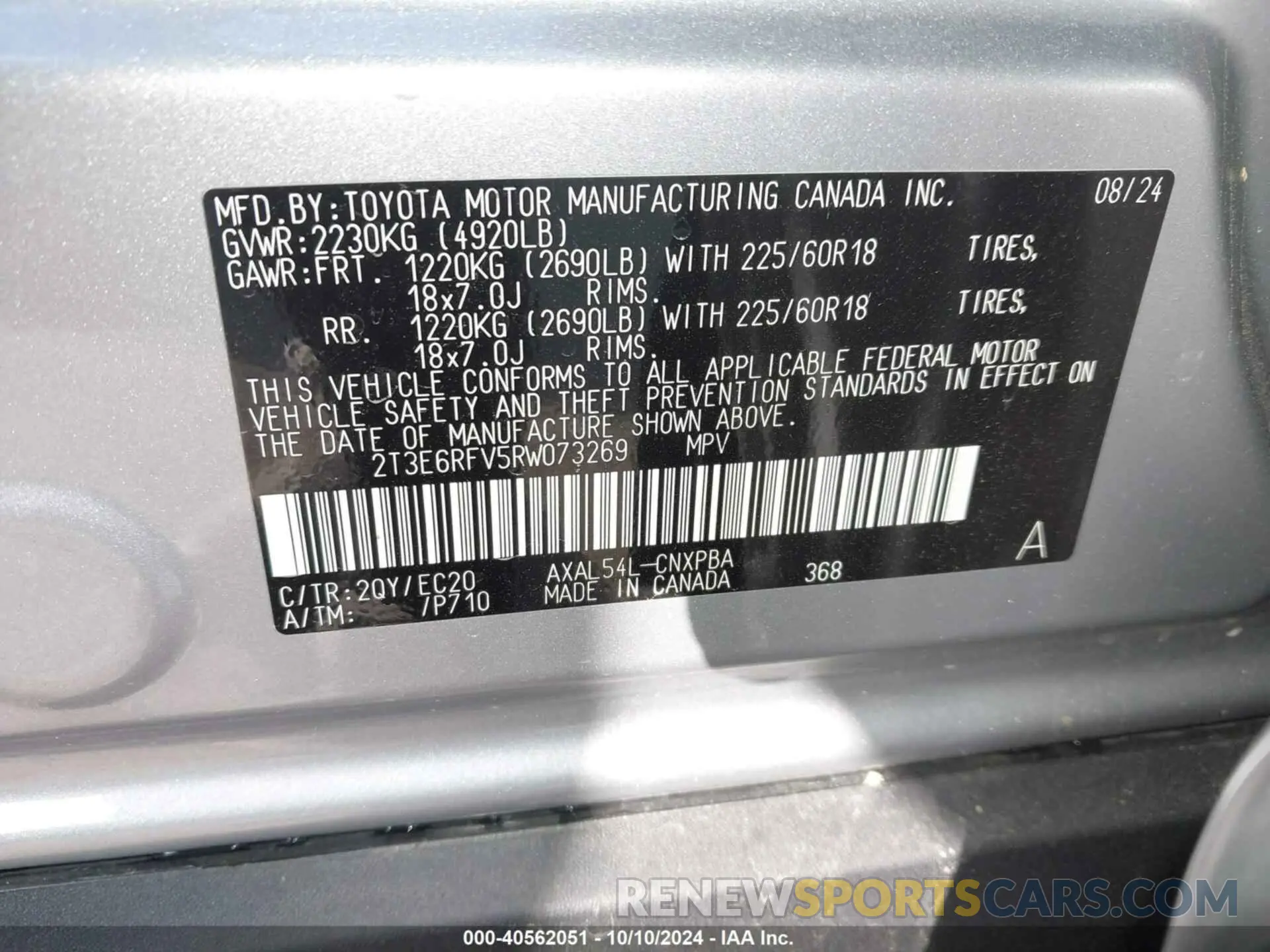 9 fotografías del automóvil dañado 2T3E6RFV5RW073269 TOYOTA RAV4 HYBRID 2024