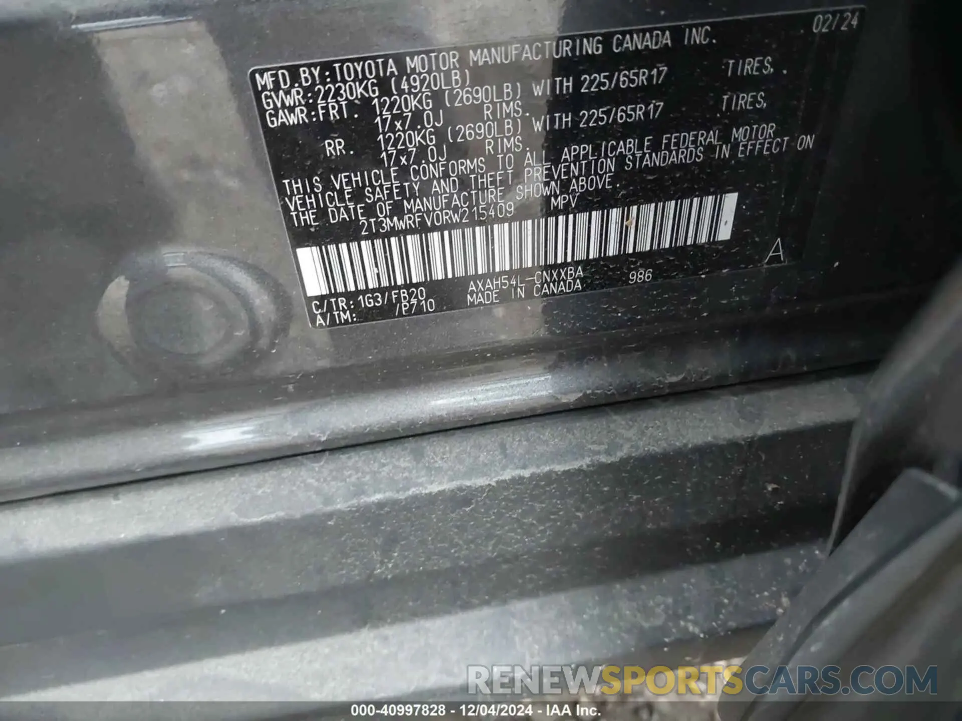 9 fotografías del automóvil dañado 2T3MWRFV0RW215409 TOYOTA RAV4 HYBRID 2024