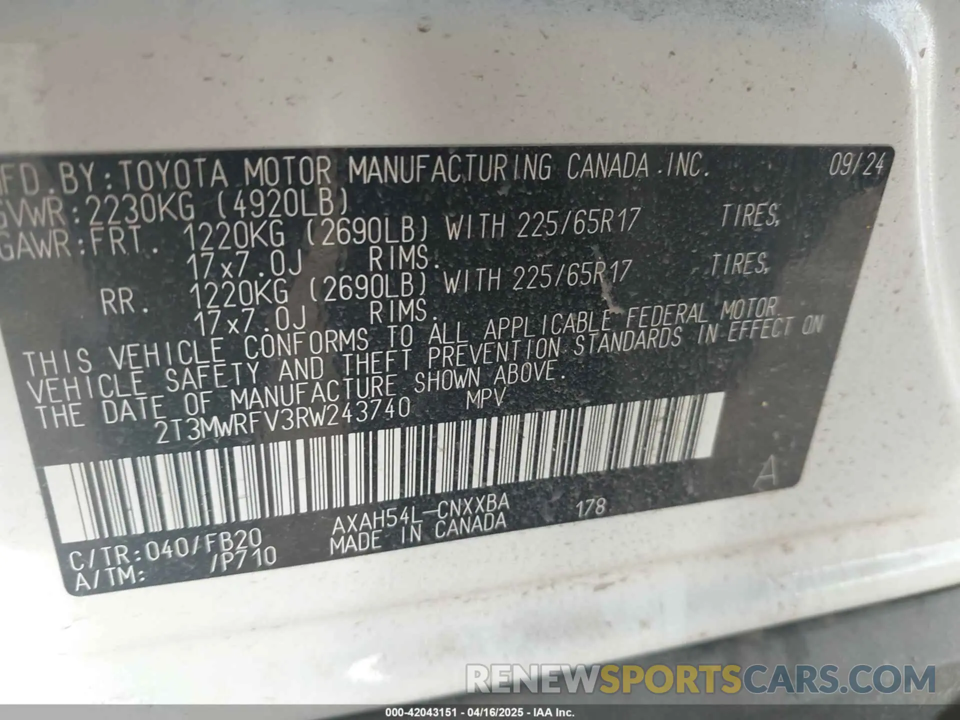 9 fotografías del automóvil dañado 2T3MWRFV3RW243740 TOYOTA RAV4 HYBRID 2024