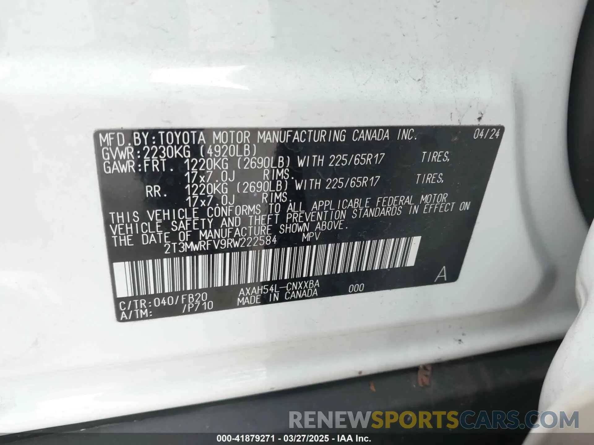 9 fotografías del automóvil dañado 2T3MWRFV9RW222584 TOYOTA RAV4 HYBRID 2024