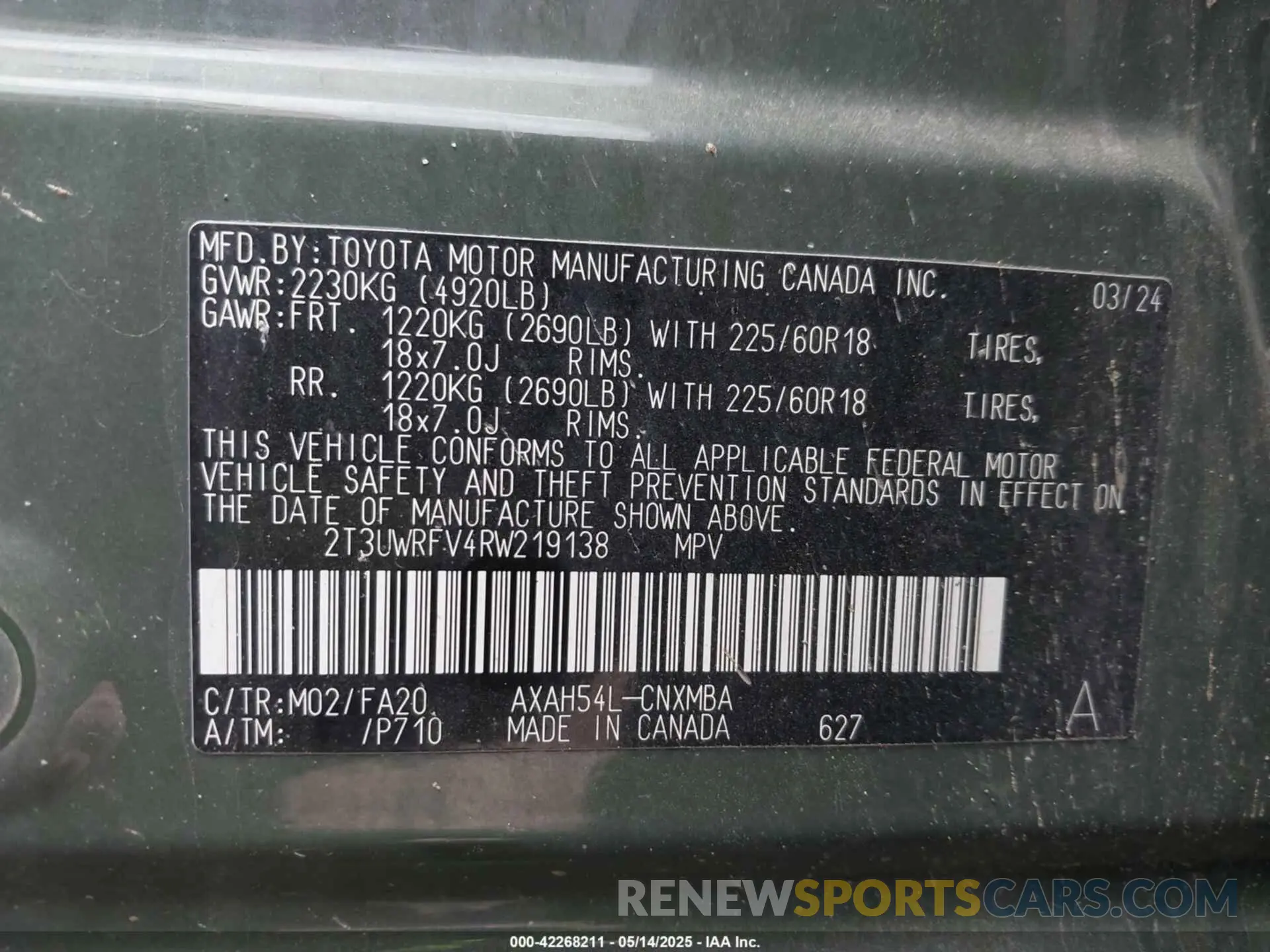 9 fotografías del automóvil dañado 2T3UWRFV4RW219138 TOYOTA RAV4 HYBRID 2024