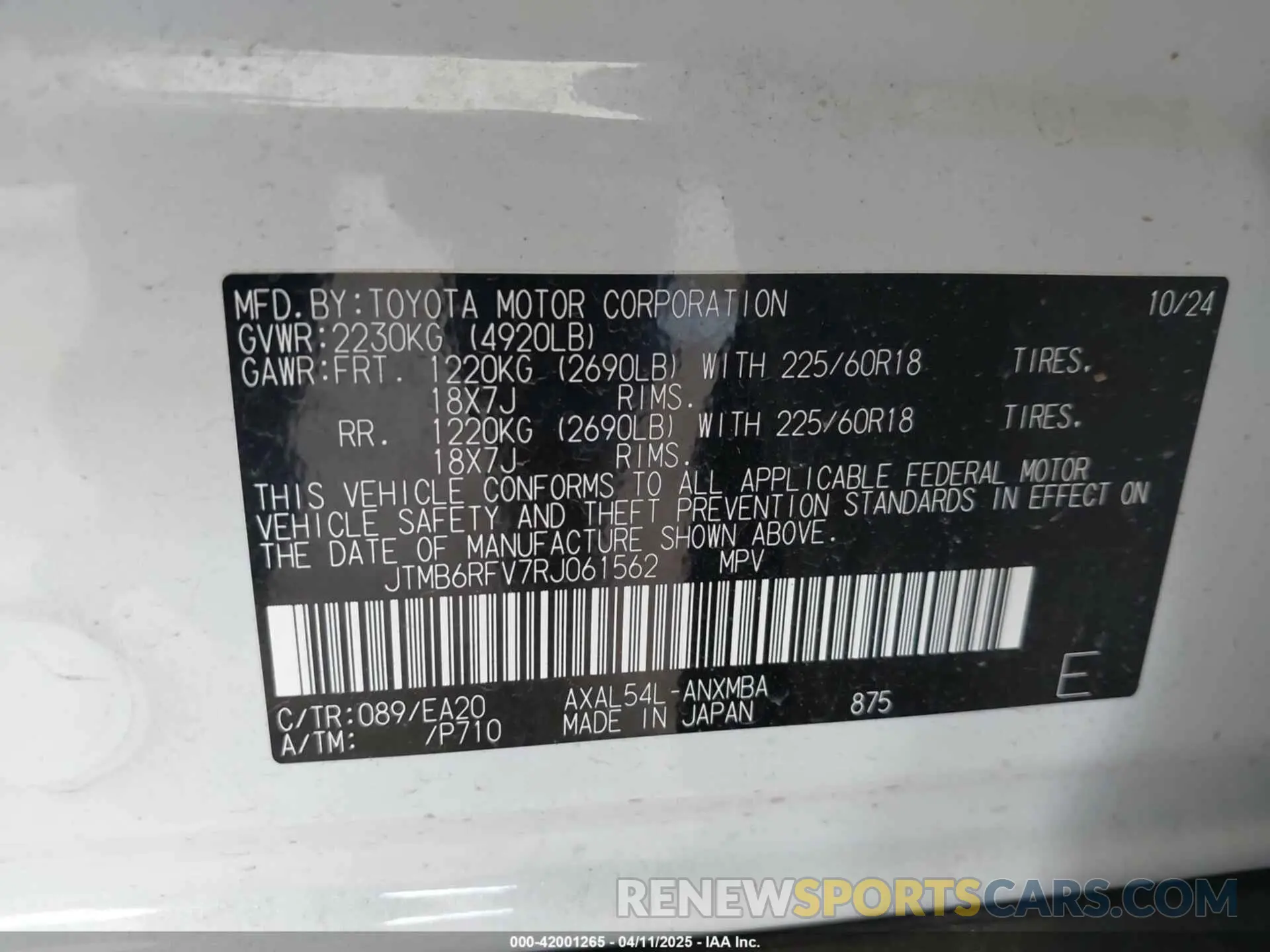 9 fotografías del automóvil dañado JTMB6RFV7RJ061562 TOYOTA RAV4 HYBRID 2024