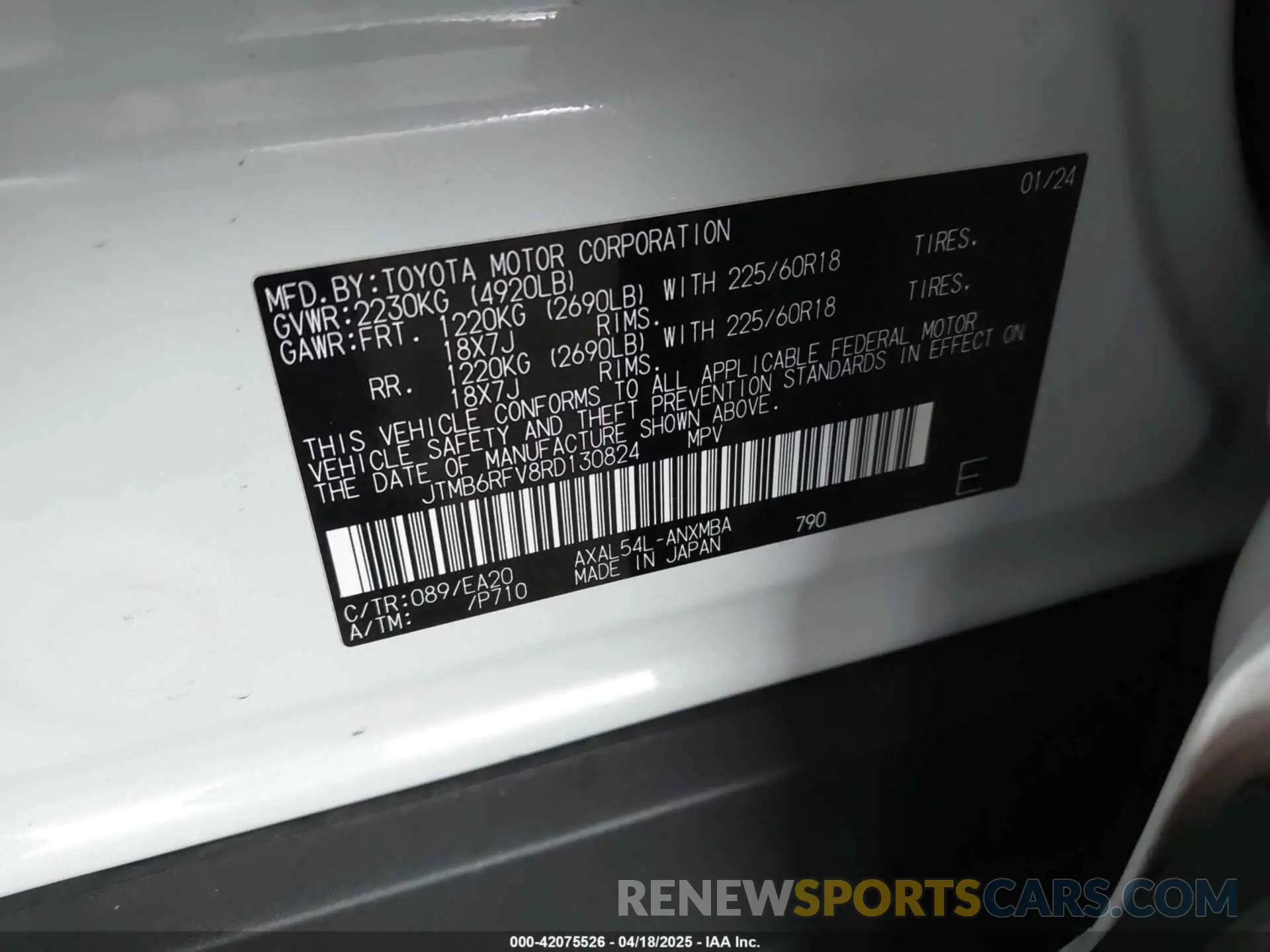9 fotografías del automóvil dañado JTMB6RFV8RD130824 TOYOTA RAV4 HYBRID 2024