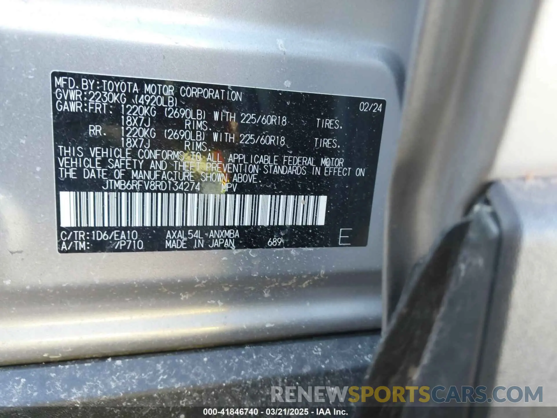 9 fotografías del automóvil dañado JTMB6RFV8RD134274 TOYOTA RAV4 HYBRID 2024