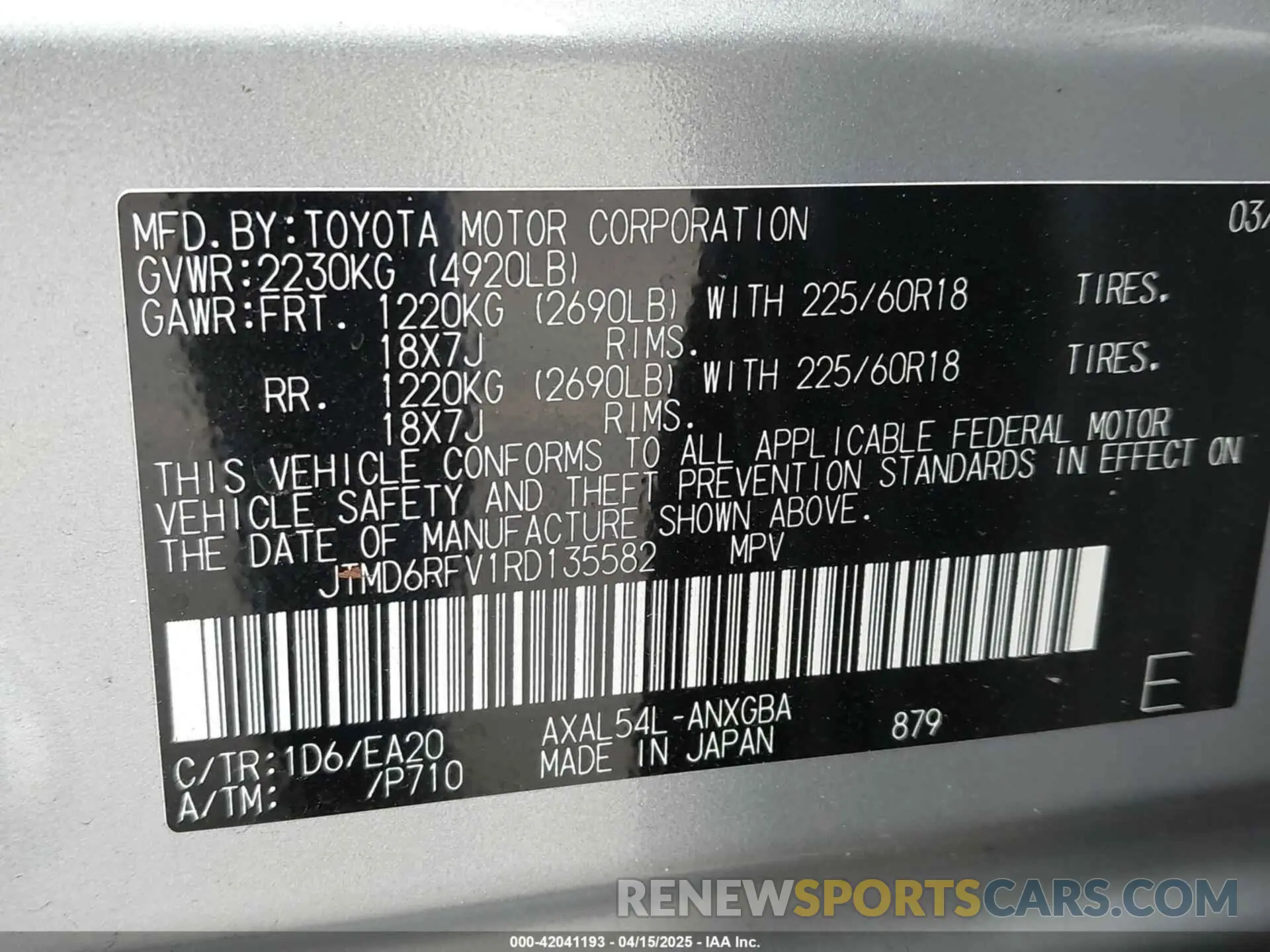 9 fotografías del automóvil dañado JTMD6RFV1RD135582 TOYOTA RAV4 HYBRID 2024