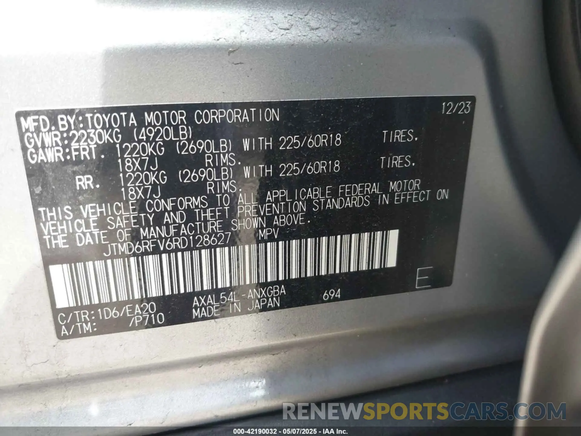 9 fotografías del automóvil dañado JTMD6RFV6RD128627 TOYOTA RAV4 HYBRID 2024