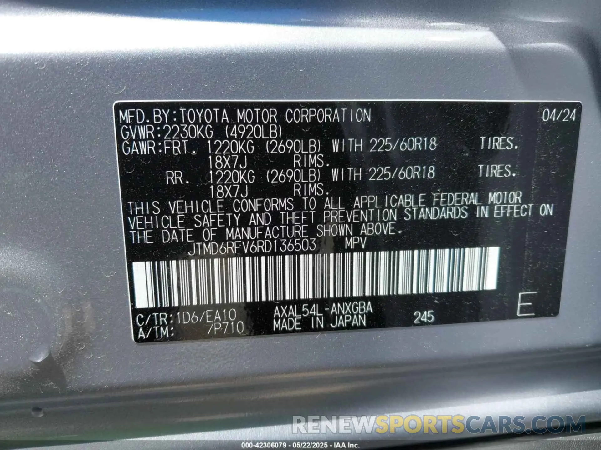 9 fotografías del automóvil dañado JTMD6RFV6RD136503 TOYOTA RAV4 HYBRID 2024