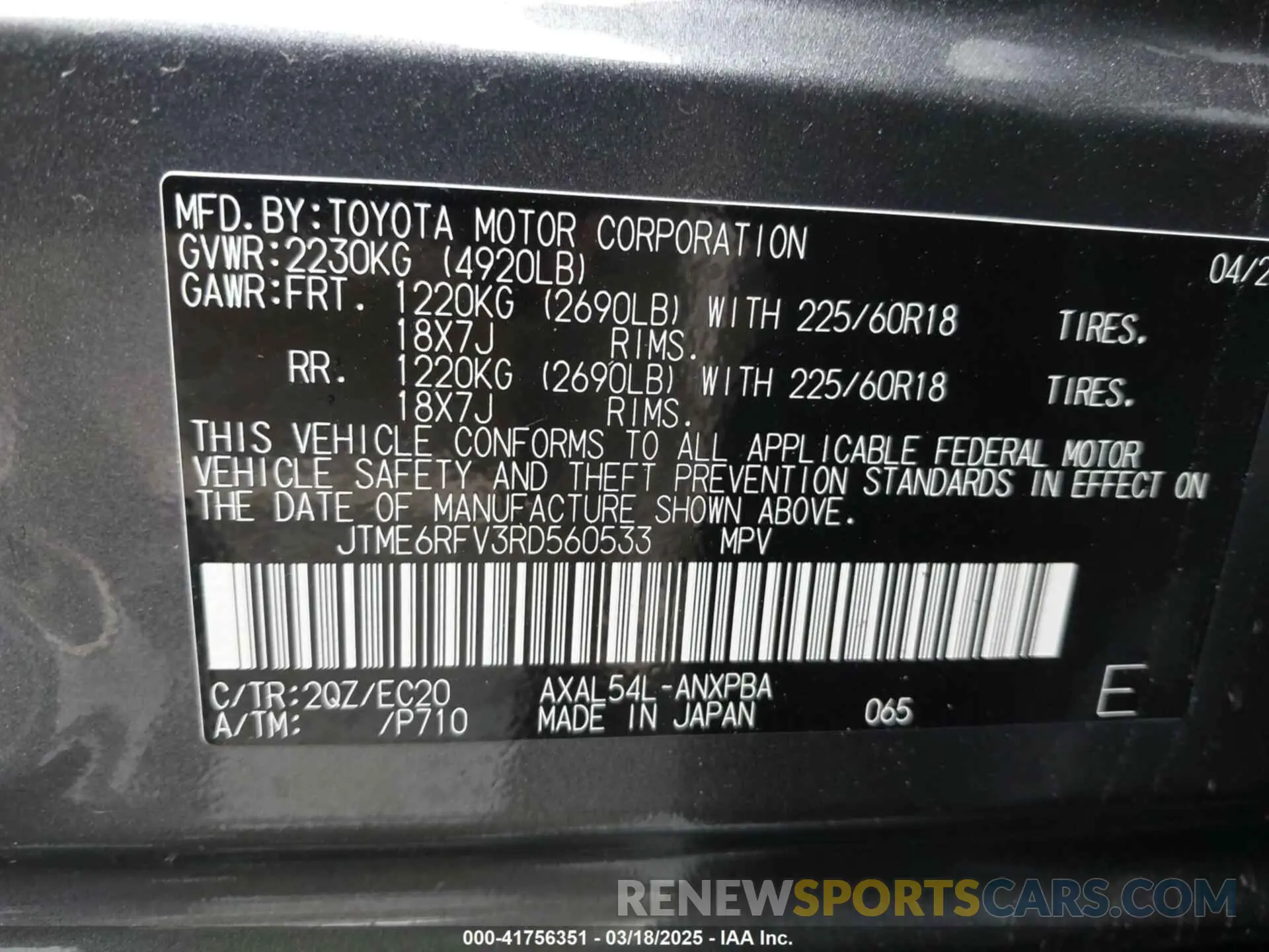 9 fotografías del automóvil dañado JTME6RFV3RD560533 TOYOTA RAV4 HYBRID 2024