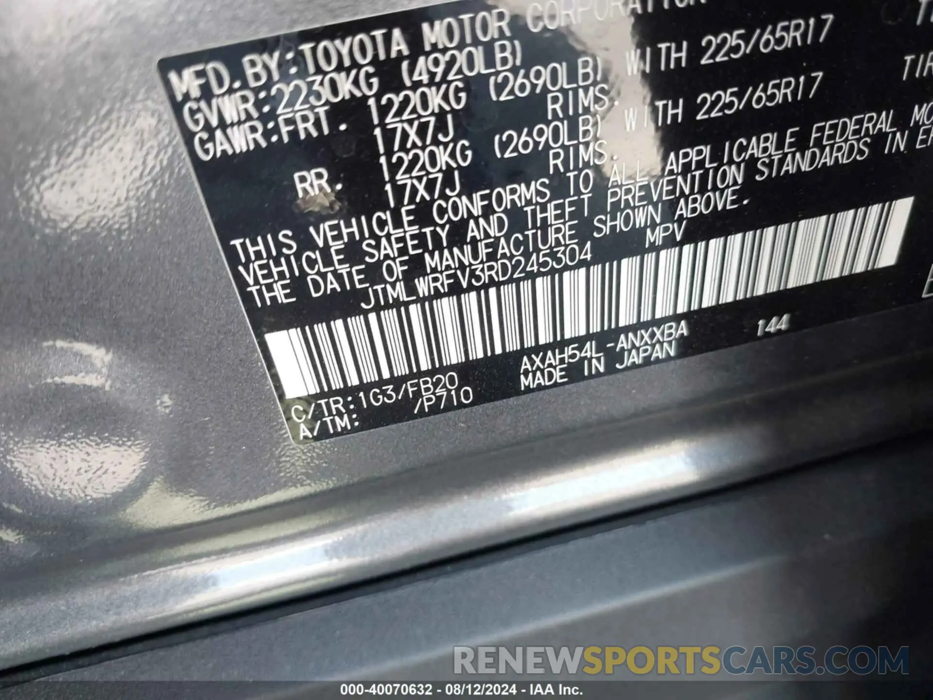 9 fotografías del automóvil dañado JTMLWRFV3RD245304 TOYOTA RAV4 HYBRID 2024