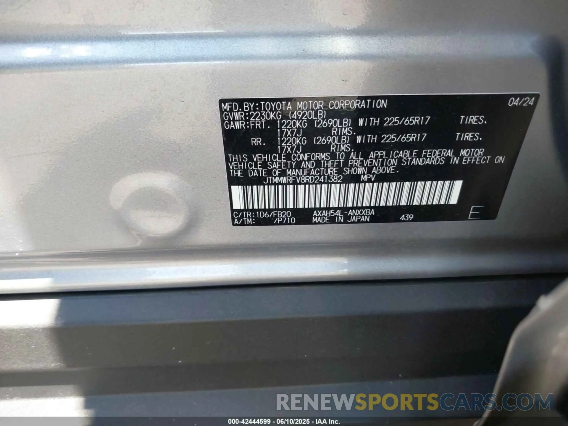 9 fotografías del automóvil dañado JTMMWRFV8RD241382 TOYOTA RAV4 HYBRID 2024