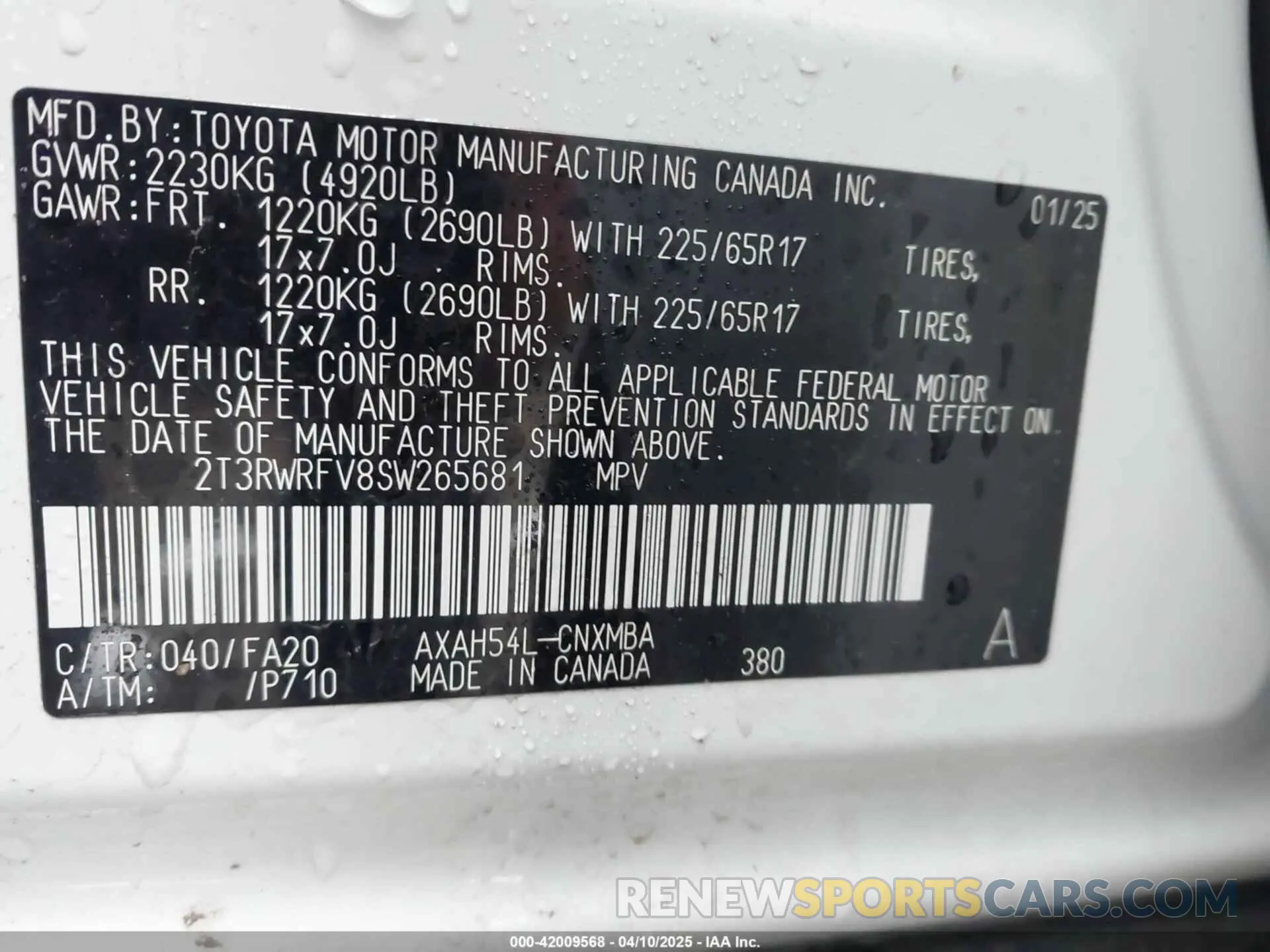 9 fotografías del automóvil dañado 2T3RWRFV8SW265681 TOYOTA RAV4 HYBRID 2025