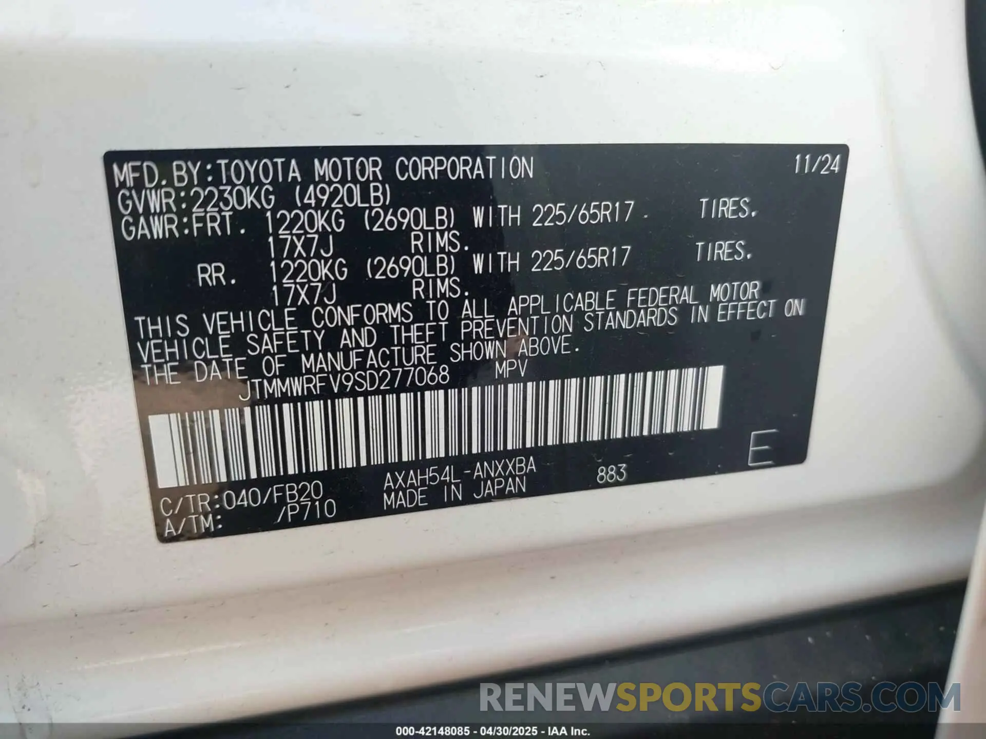 9 fotografías del automóvil dañado JTMMWRFV9SD277068 TOYOTA RAV4 HYBRID 2025