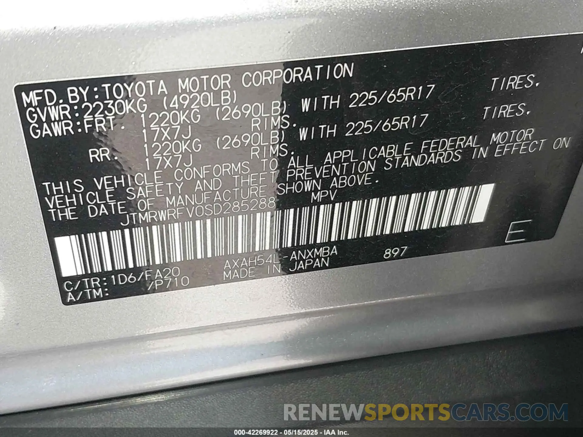 9 fotografías del automóvil dañado JTMRWRFV0SD285288 TOYOTA RAV4 HYBRID 2025