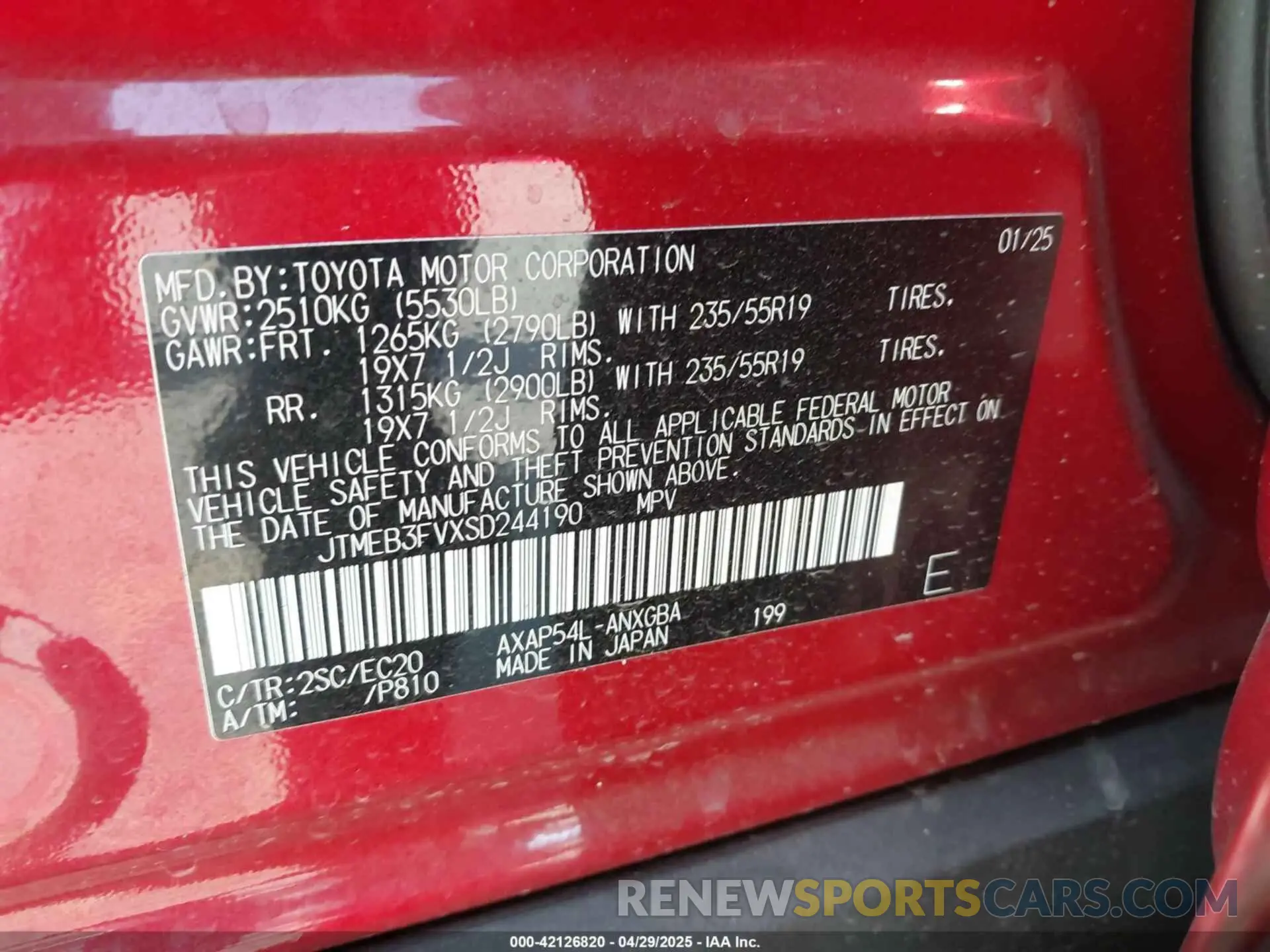 9 fotografías del automóvil dañado JTMEB3FVXSD244190 TOYOTA RAV4 PLUG-IN HYBRID 2025