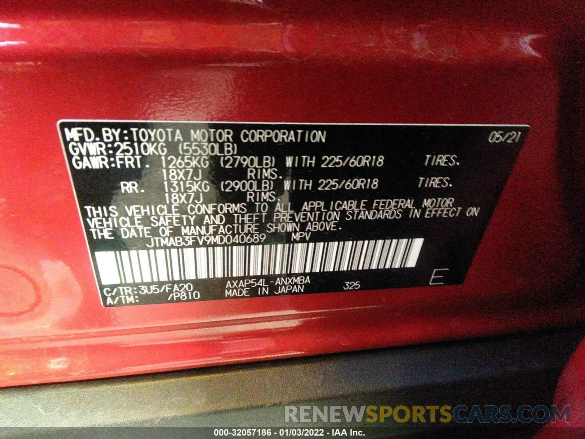 9 fotografías del automóvil dañado JTMAB3FV9MD040689 TOYOTA RAV4 PRIME 2021