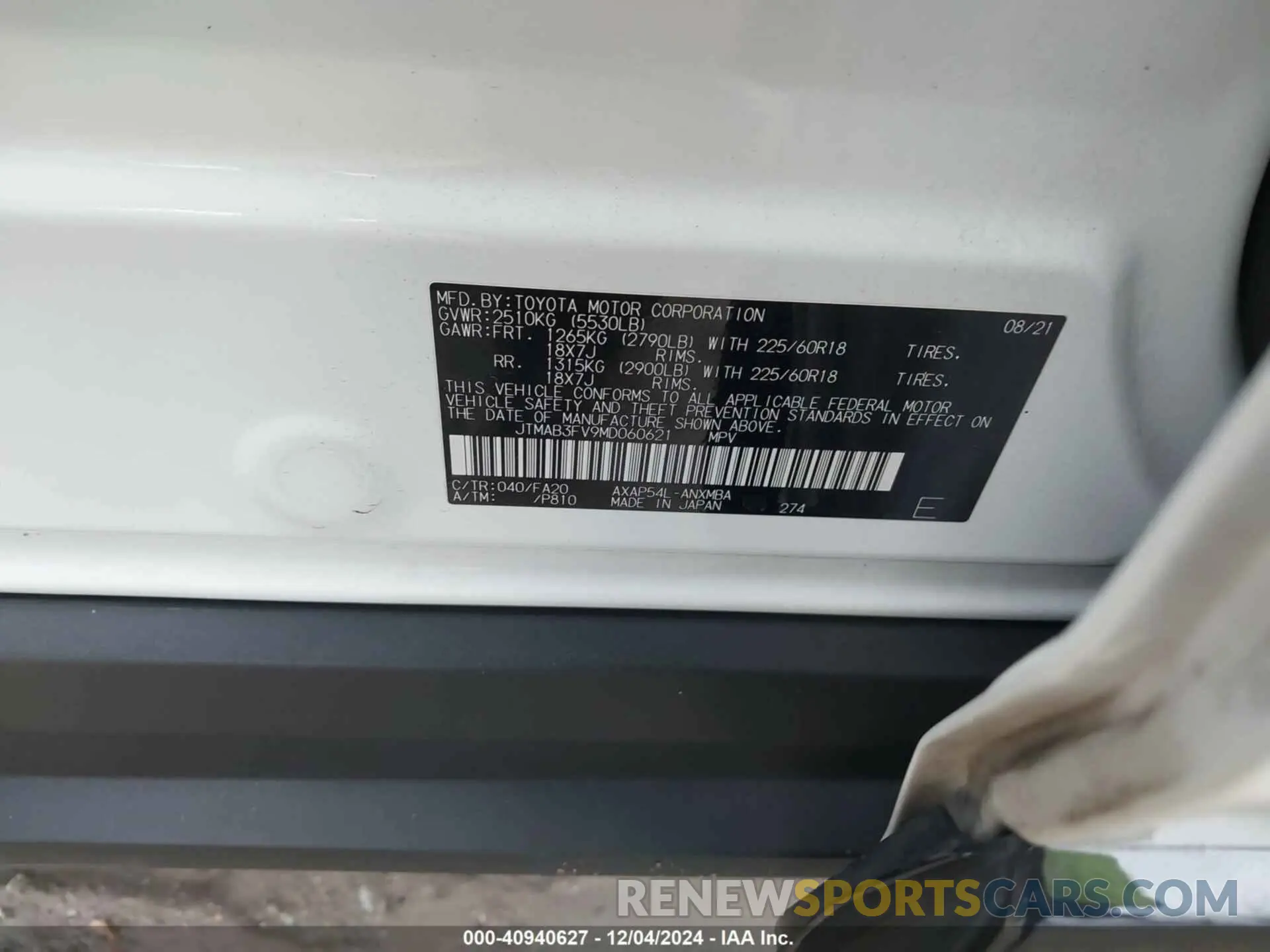 9 fotografías del automóvil dañado JTMAB3FV9MD060621 TOYOTA RAV4 PRIME 2021