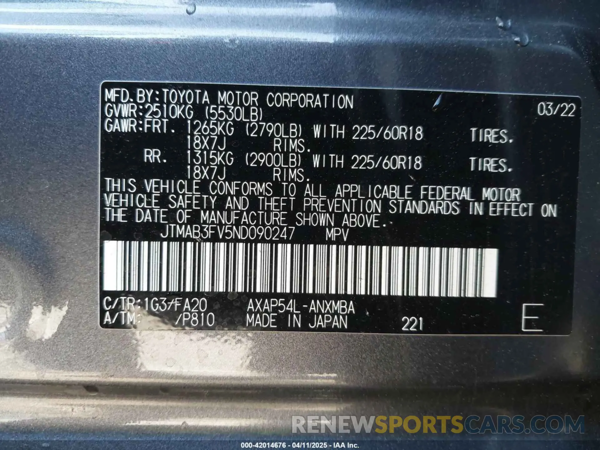9 fotografías del automóvil dañado JTMAB3FV5ND090247 TOYOTA RAV4 PRIME 2022