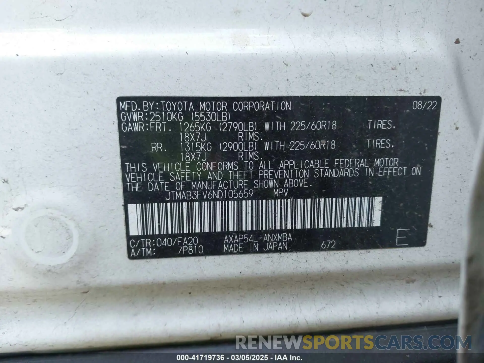 9 fotografías del automóvil dañado JTMAB3FV6ND105659 TOYOTA RAV4 PRIME 2022