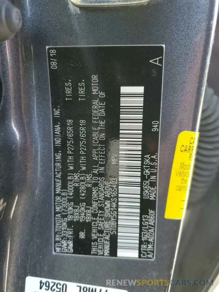 13 fotografías del automóvil dañado 5TDBY5G14KS165403 TOYOTA SEQUOIA 2019
