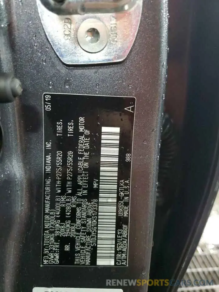 13 fotografías del automóvil dañado 5TDJY5G10KS173378 TOYOTA SEQUOIA 2019