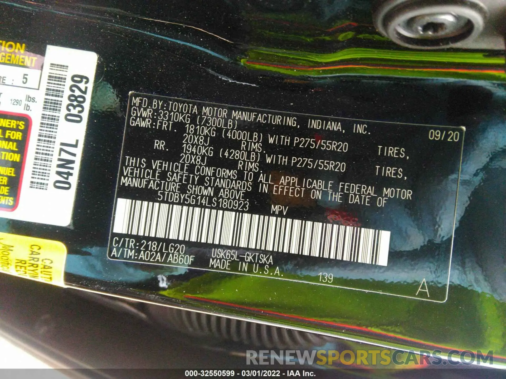 9 fotografías del automóvil dañado 5TDBY5G14LS180923 TOYOTA SEQUOIA 2020