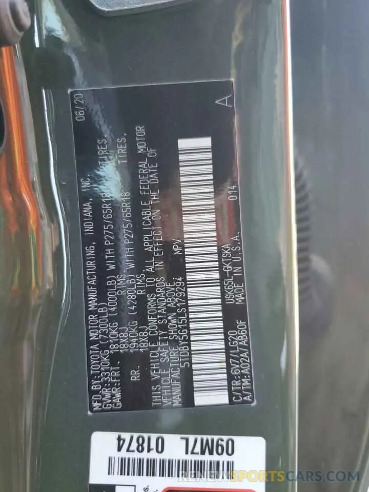 13 fotografías del automóvil dañado 5TDBY5G15LS179294 TOYOTA SEQUOIA 2020