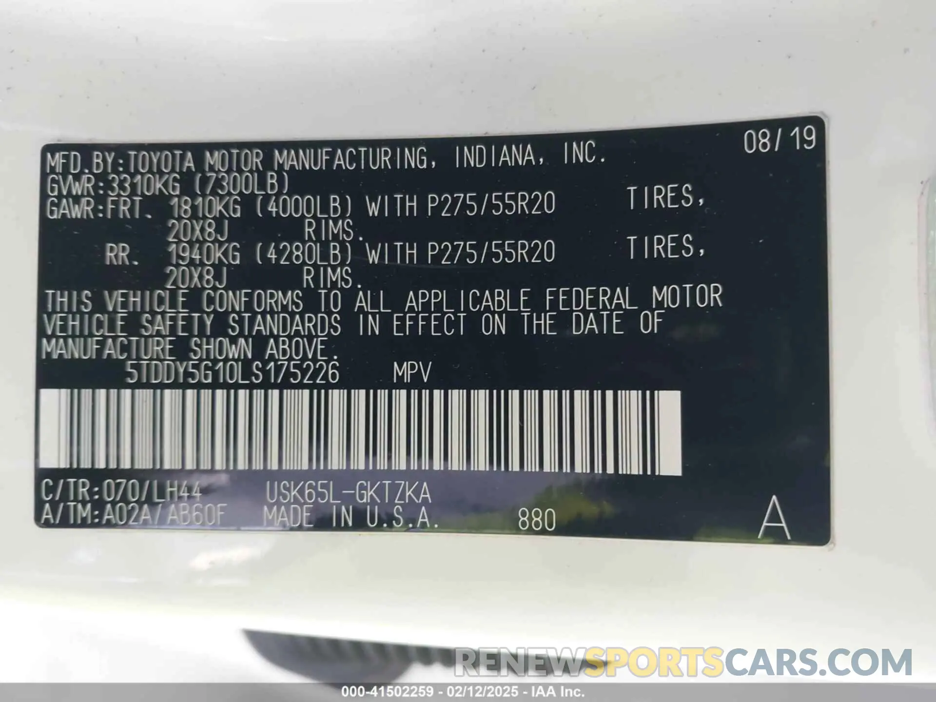 9 fotografías del automóvil dañado 5TDDY5G10LS175226 TOYOTA SEQUOIA 2020