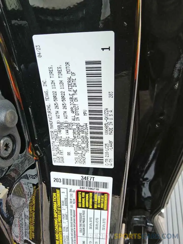 14 fotografías del automóvil dañado 7SVAAABA8PX012644 TOYOTA SEQUOIA 2023
