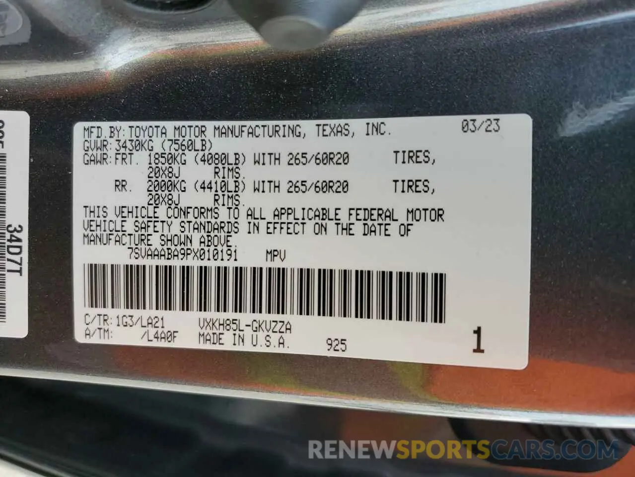 13 fotografías del automóvil dañado 7SVAAABA9PX010191 TOYOTA SEQUOIA 2023