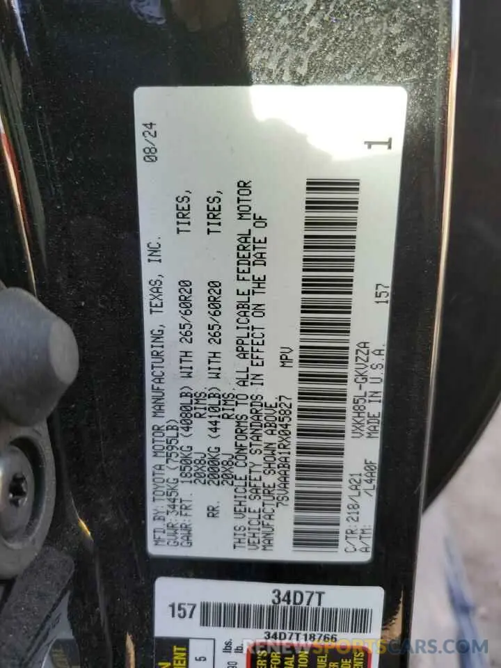 13 fotografías del automóvil dañado 7SVAAABA1RX045827 TOYOTA SEQUOIA 2024