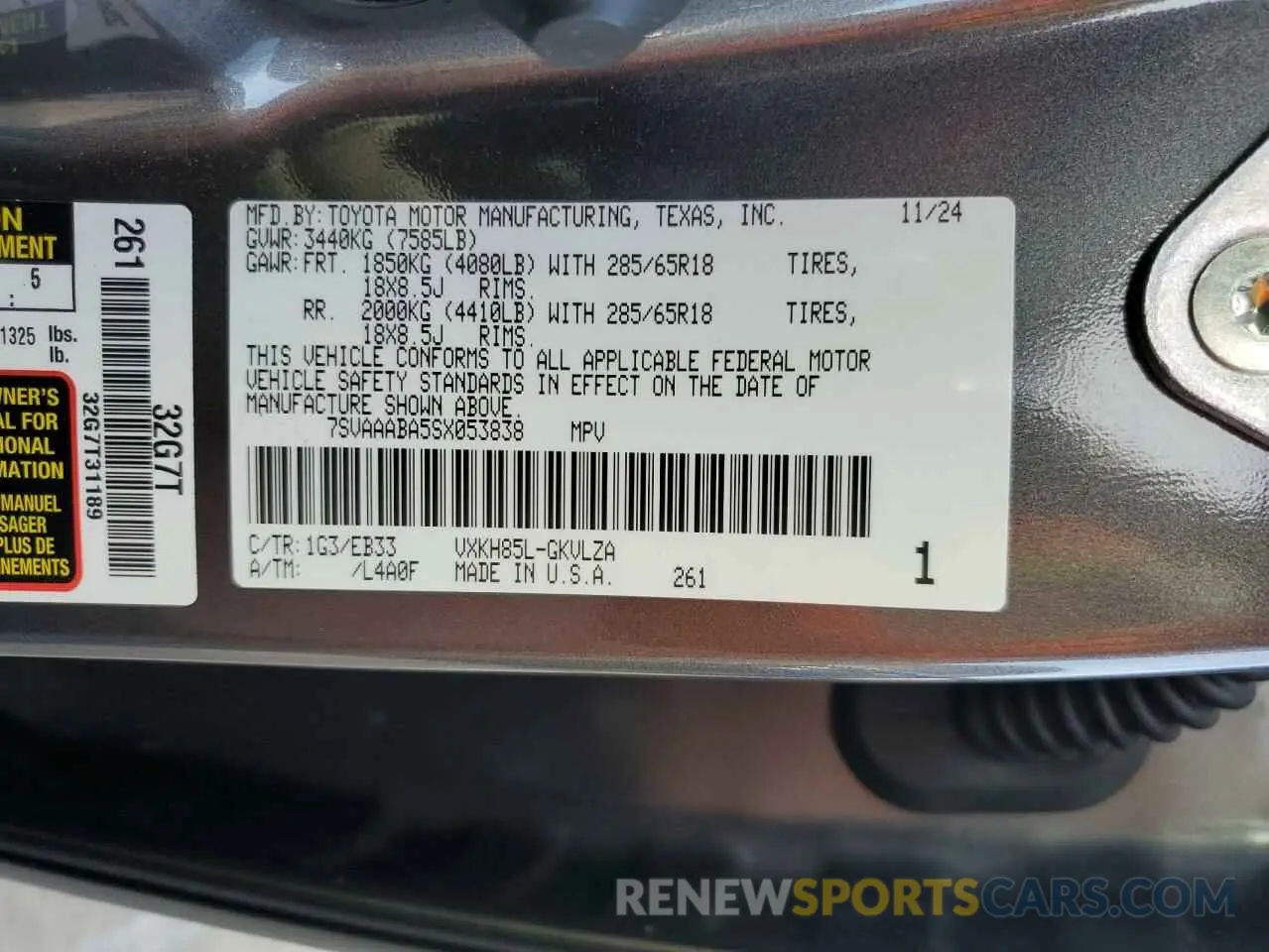 13 fotografías del automóvil dañado 7SVAAABA5SX053838 TOYOTA SEQUOIA 2025