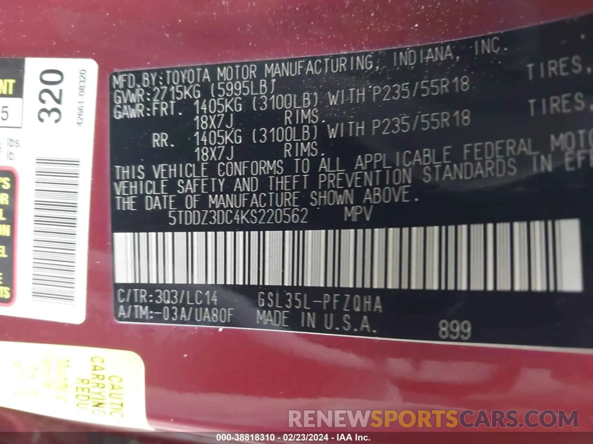 9 fotografías del automóvil dañado 5TDDZ3DC4KS220562 TOYOTA SIENNA 2019