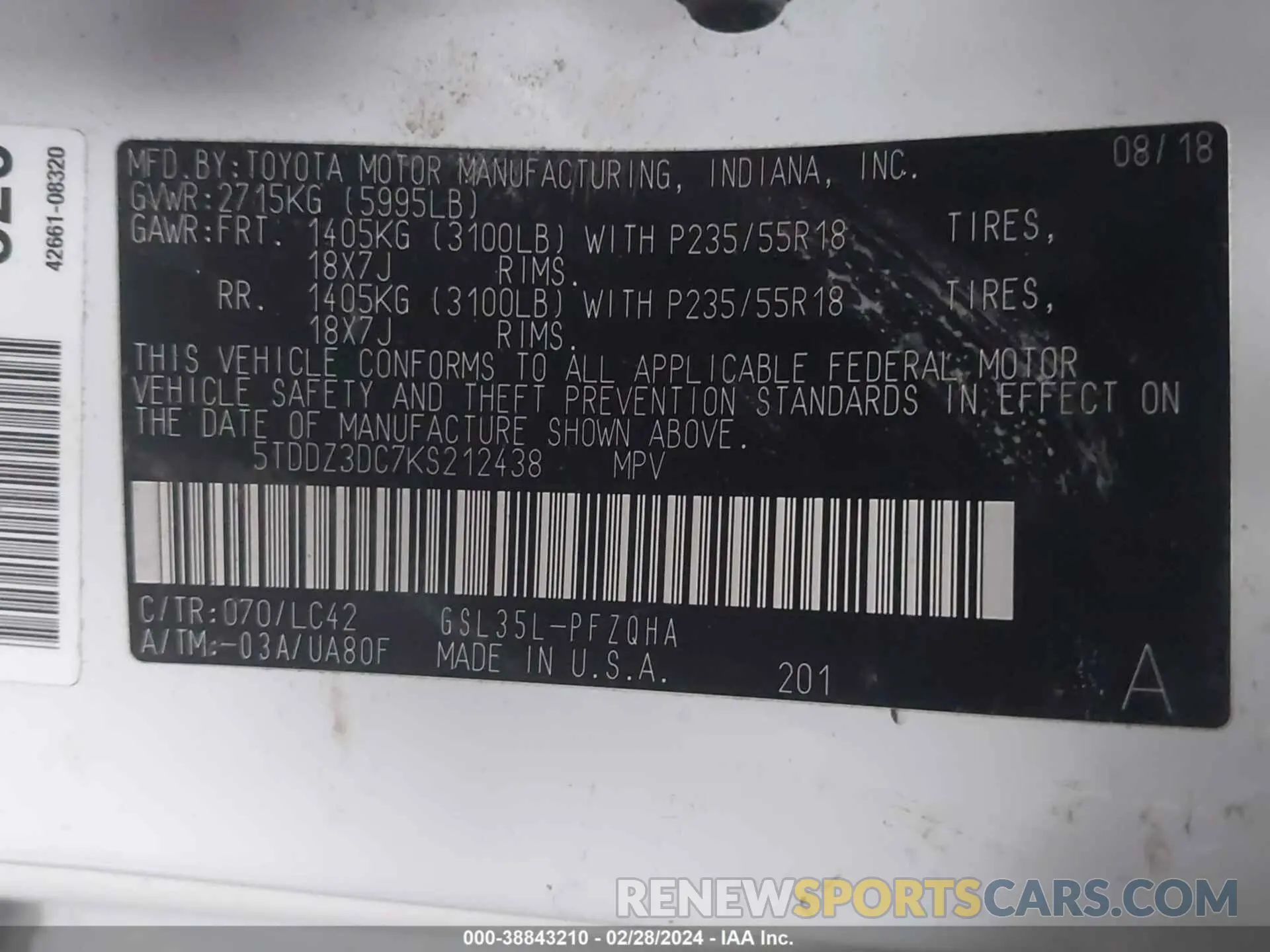 9 fotografías del automóvil dañado 5TDDZ3DC7KS212438 TOYOTA SIENNA 2019