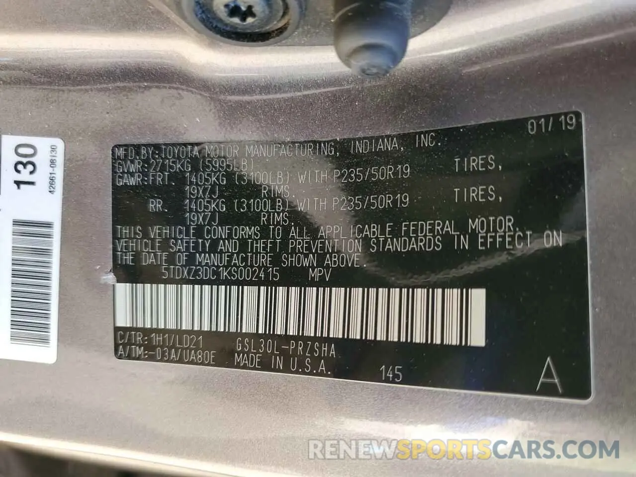 12 fotografías del automóvil dañado 5TDXZ3DC1KS002415 TOYOTA SIENNA 2019