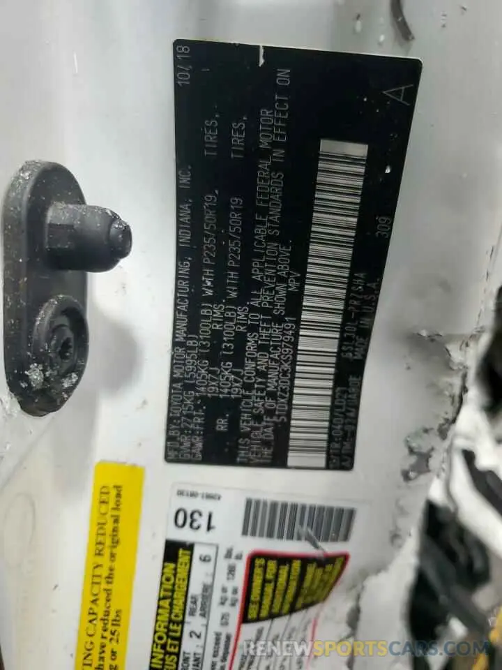 16 fotografías del automóvil dañado 5TDXZ3DC3KS979491 TOYOTA SIENNA 2019