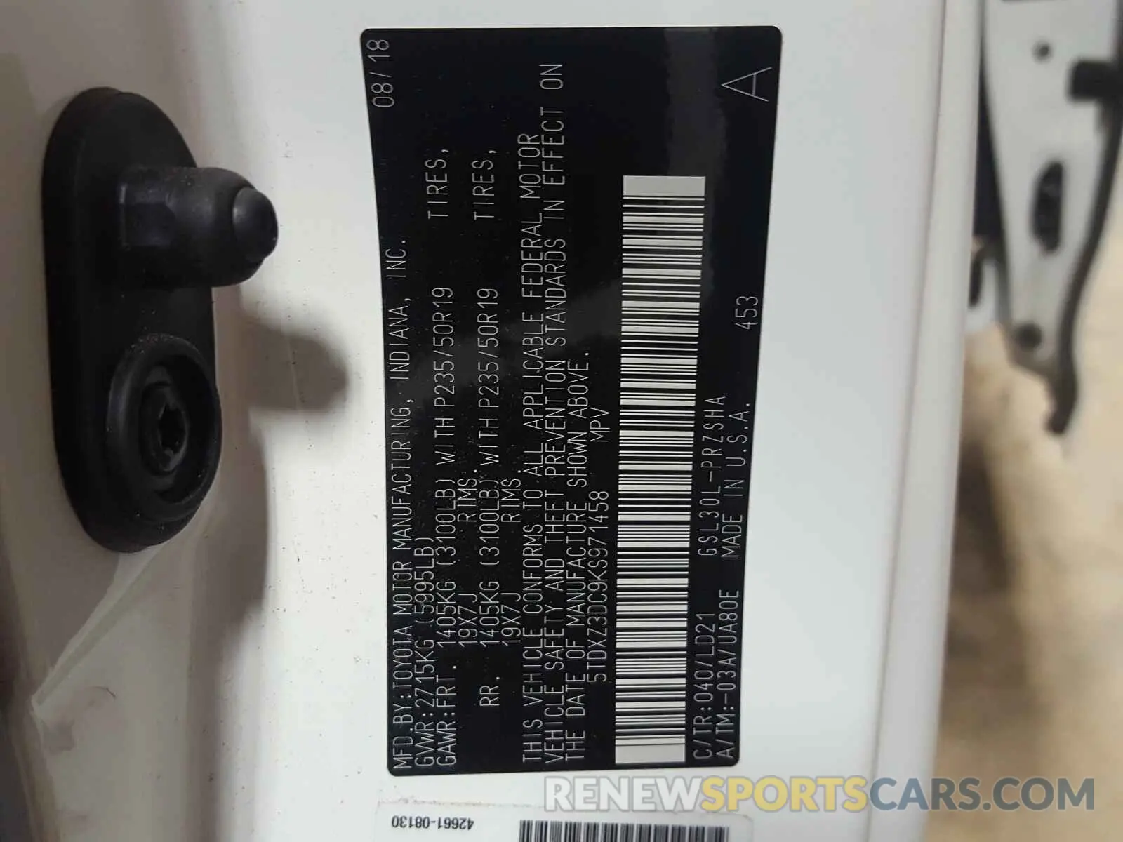 10 fotografías del automóvil dañado 5TDXZ3DC9KS971458 TOYOTA SIENNA 2019