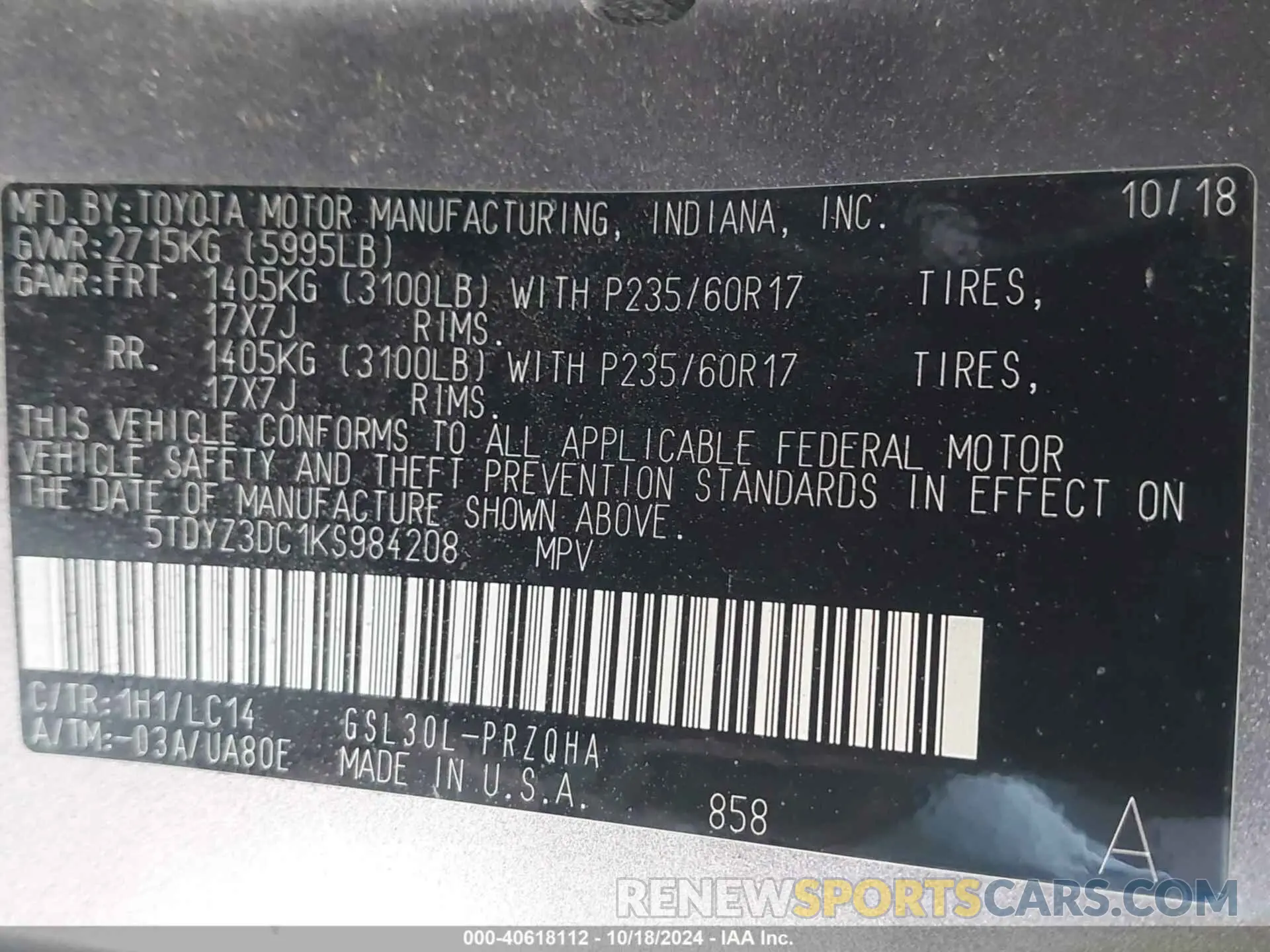9 fotografías del automóvil dañado 5TDYZ3DC1KS984208 TOYOTA SIENNA 2019