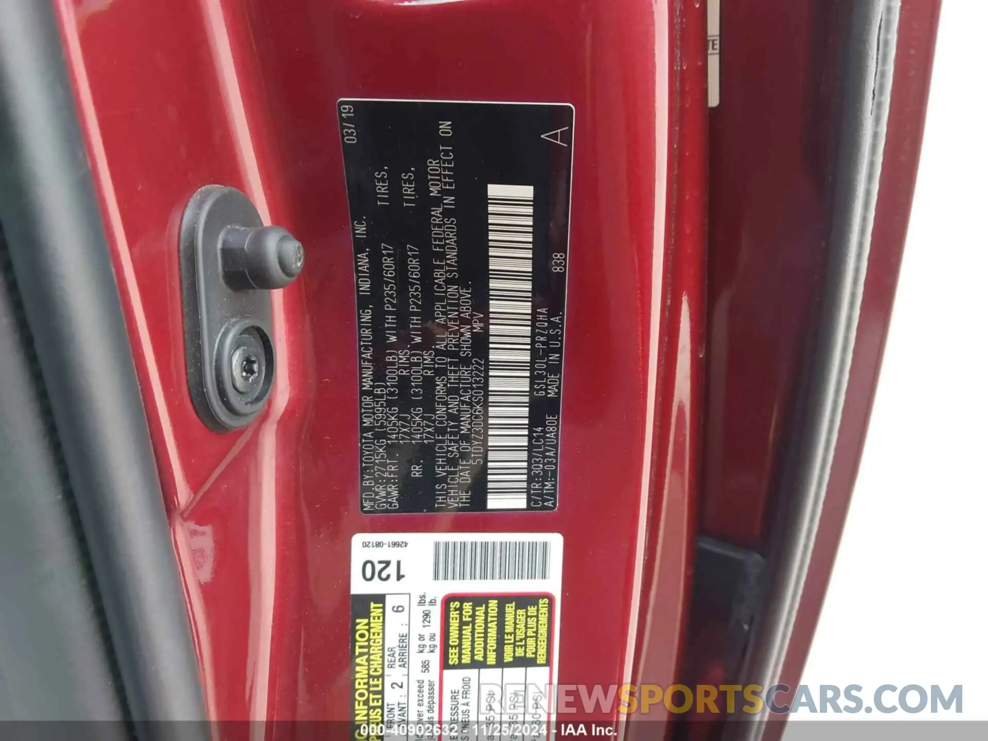 9 fotografías del automóvil dañado 5TDYZ3DC6KS013222 TOYOTA SIENNA 2019